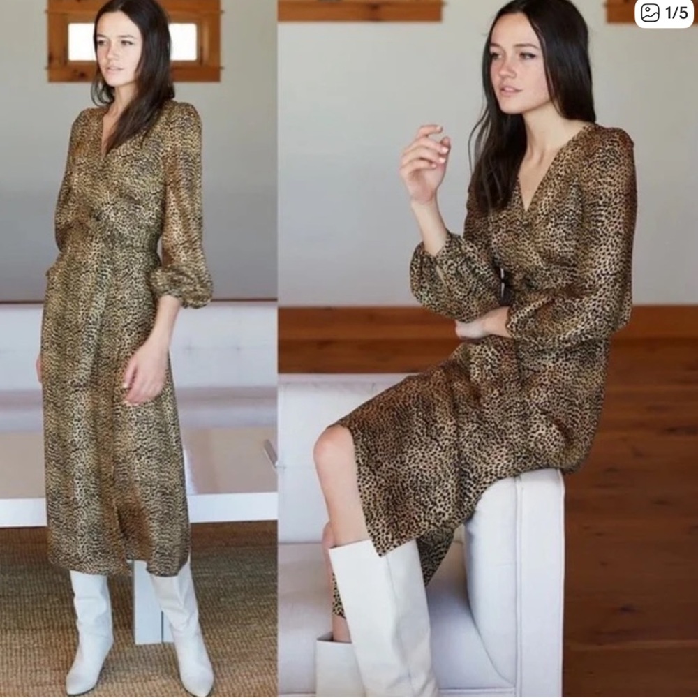 Emerson Fry Julette Dress Silk Long Sleeve Cheetah print Maxi Dress XXS